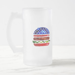 Caneca De Cerveja Vidro Jateado Hamburger América (Pintura Branca No. 5)