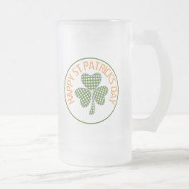 Caneca De Cerveja Vidro Jateado Happy Dia de São Patrício Green Gingham Shamrock