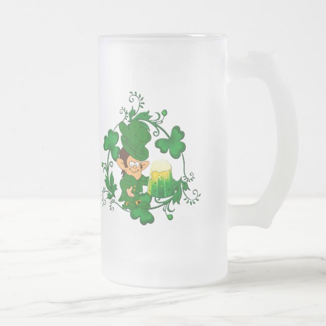 Caneca De Cerveja Vidro Jateado Happy Leprechaun Mug (Direita)
