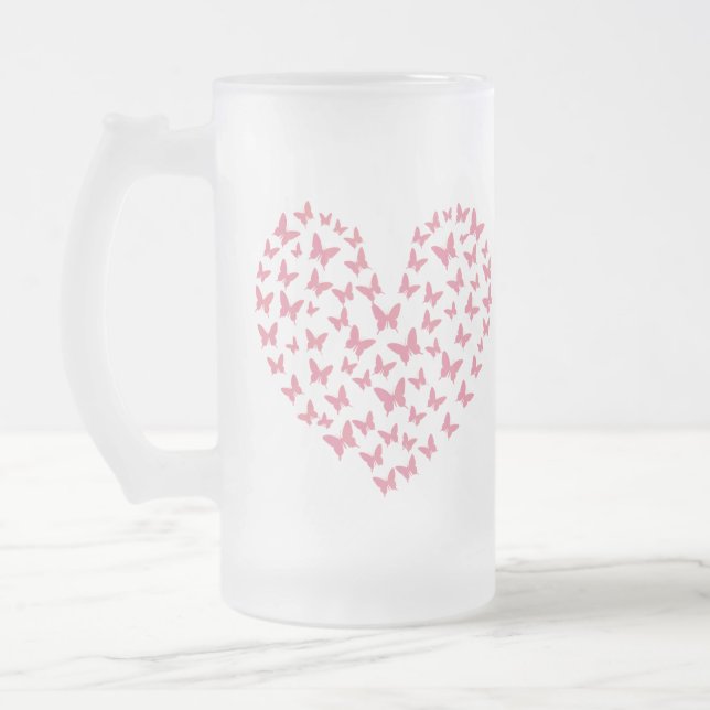 Caneca De Cerveja Vidro Jateado Heart of Capricious Butterflies (Esquerda)