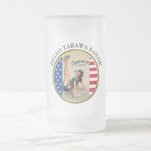 CANECA DE CERVEJA VIDRO JATEADO HELLO TARAWA SAILOR