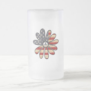 Caneca De Cerveja Vidro Jateado Hippie Flower Power Sign American Flag