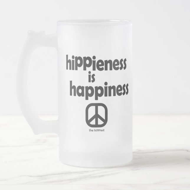 Caneca De Cerveja Vidro Jateado Hippiedade é felicidade (Esquerda)