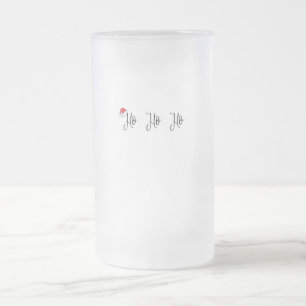 Caneca De Cerveja Vidro Jateado Ho Ho vestindo um chapéu vermelho de santa