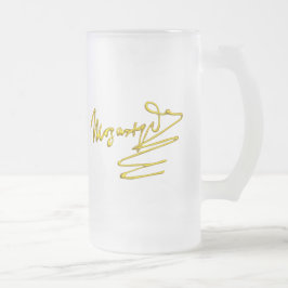 CANECA DE CERVEJA VIDRO JATEADO HOMAGEM A MOZART/ASSINATURA DOURADA 3D DO COMPOSIT