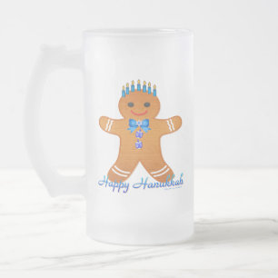 Caneca De Cerveja Vidro Jateado Homem de gengibre da Hanukkah Judaica Menorá