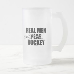 Caneca De Cerveja Vidro Jateado Homens Verdadeiros Assistem Fosco De Hockey