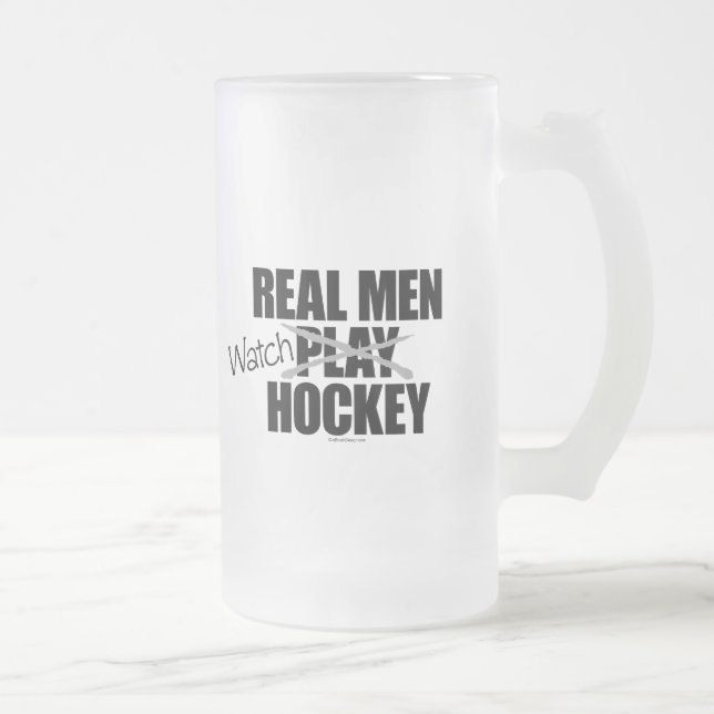 Caneca De Cerveja Vidro Jateado Homens Verdadeiros Assistem Fosco De Hockey (Direita)