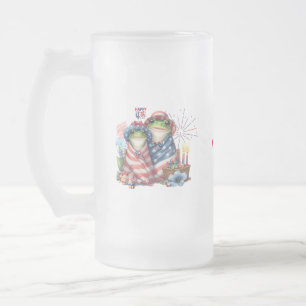 Caneca De Cerveja Vidro Jateado "Hoppy" 4 de julho Sapo de Design do Dia da Indepe