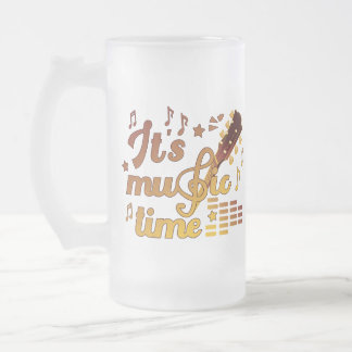 Caneca De Cerveja Vidro Jateado Hora da Música, Musical do Violão Dourado