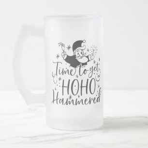 Caneca De Cerveja Vidro Jateado Hora de pegar Ho Ho Hammered   Humor Bebendo XMAS