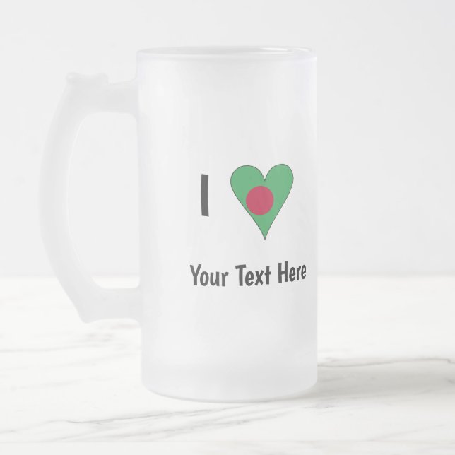 Caneca De Cerveja Vidro Jateado I (Bangladesh Flag Heart Love) Personalizado (Esquerda)