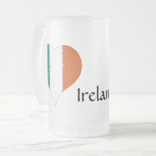 Caneca De Cerveja Vidro Jateado I Heart Ireland Irish Tricolor Flag