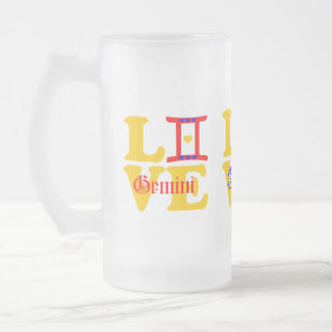 Caneca De Cerveja Vidro Jateado ♊¨ 😍 I Love Gemini-Best-Zodiac Sinal Beer Fosco