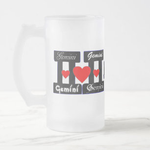 Caneca De Cerveja Vidro Jateado ♊¨ 😍 I Love Gemini-Best-Zodiac Sinal Beer Fosco
