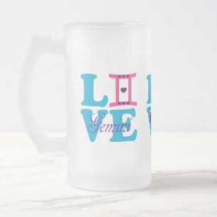 Caneca De Cerveja Vidro Jateado ♊¨ 😍 I Love Gemini-Best-Zodiac Sinal Beer Fosco