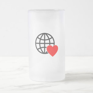 Caneca De Cerveja Vidro Jateado Ícone do Globo de Amor Mundial   Coração Terra Des