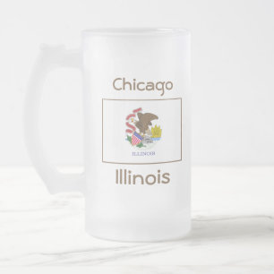 Caneca De Cerveja Vidro Jateado Illinois Flag Map City Mug