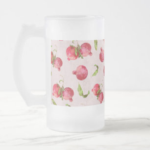 Caneca De Cerveja Vidro Jateado Ilustração Botânica de Romã Desenhada à Mão