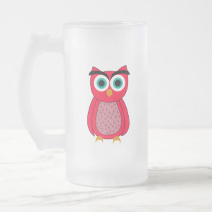 Caneca De Cerveja Vidro Jateado Ilustração de Coruja Rosa Fofa