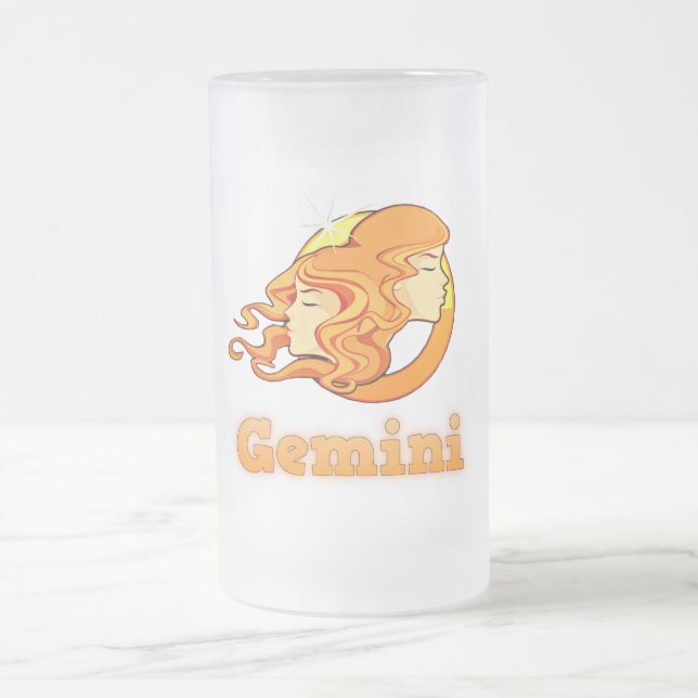 Caneca De Cerveja Vidro Jateado Ilustração Gemini (Centro)
