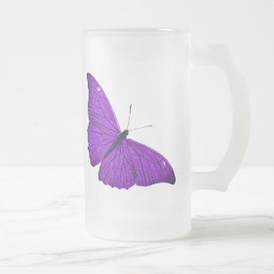 Caneca De Cerveja Vidro Jateado Ilustração roxa escura da borboleta dos 1800s do
