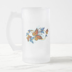 Caneca De Cerveja Vidro Jateado Infinidade de Borboletas Monarca