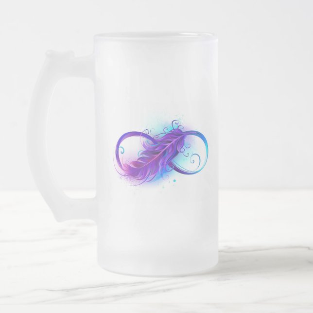 Caneca De Cerveja Vidro Jateado Infinito com Pena Roxa (Esquerda)