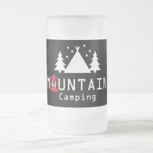 Caneca De Cerveja Vidro Jateado Insígnia Moderna de Acampamento na Montanha