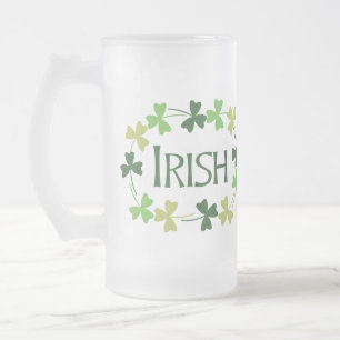 Caneca De Cerveja Vidro Jateado Irish Shamrock Oval