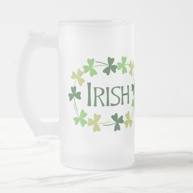 Caneca De Cerveja Vidro Jateado Irish Shamrock Oval (Esquerda)