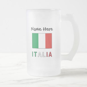 Caneca De Cerveja Vidro Jateado Itália e Bandeira Italiana com o Seu Nome