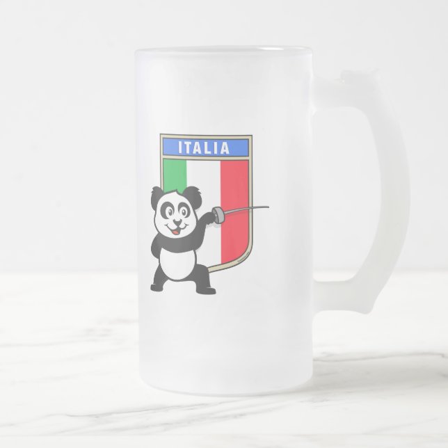 Caneca De Cerveja Vidro Jateado Itália Fencing Panda (Direita)