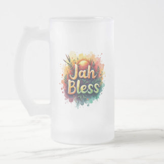 Caneca De Cerveja Vidro Jateado Jah Bless Reggae Watercolor Frosted Glass Mug