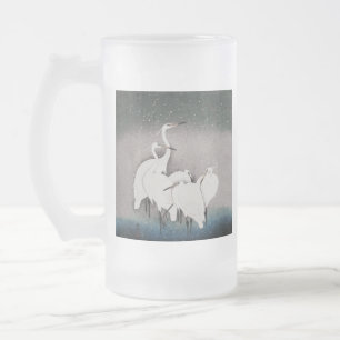 Caneca De Cerveja Vidro Jateado Japonês Egrets Koson Cranes Winter Snow