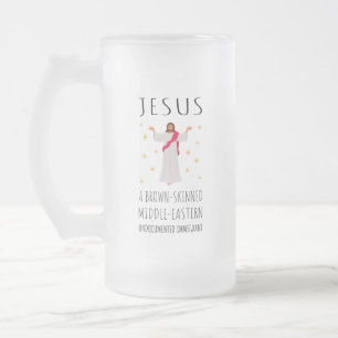 Caneca De Cerveja Vidro Jateado Jesus Imigrante Indocumentado de Pele Morena I