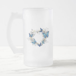Caneca De Cerveja Vidro Jateado Jewelry Heart with Butterflies Morpho