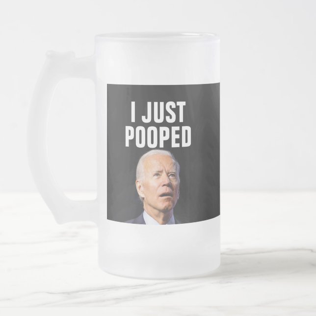 CANECA DE CERVEJA VIDRO JATEADO JOE BIDEN ENGRAÇADO, ACABEI DE COLOCAR CERVEJA DE  (Esquerda)
