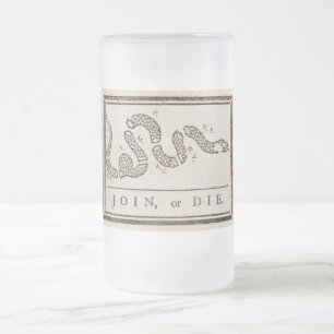 Caneca De Cerveja Vidro Jateado Join ou Die Rattlesnake: Cartoon Benjamin Franklin