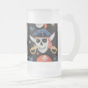 Caneca De Cerveja Vidro Jateado Jolly Roger Pirate Skull