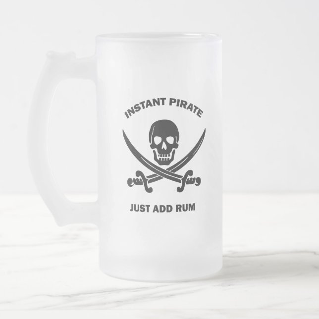 Caneca De Cerveja Vidro Jateado Jolly Rogers Instant Pirate Add Rum (Esquerda)