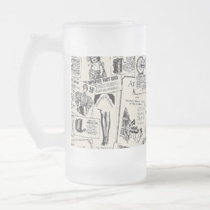 Caneca De Cerveja Vidro Jateado Jornal Antigo 