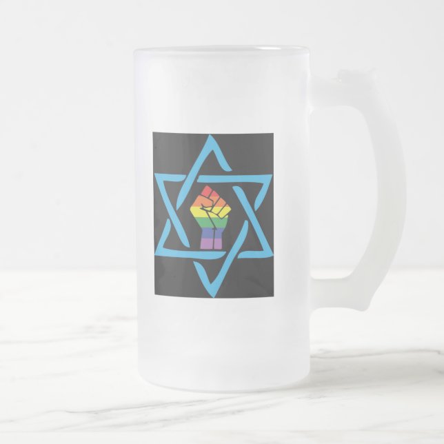 Caneca De Cerveja Vidro Jateado Judaico preto alegre (Direita)