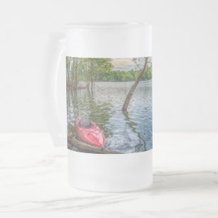 Caneca De Cerveja Vidro Jateado Kayak Flutuando Em Mesa Rock Lake
