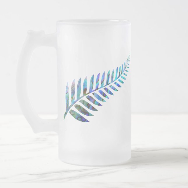 CANECA DE CERVEJA VIDRO JATEADO KIWI NEW ZEALAND FERN PAUA (Esquerda)