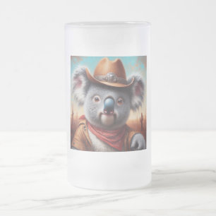 Caneca De Cerveja Vidro Jateado Koala Cowboy