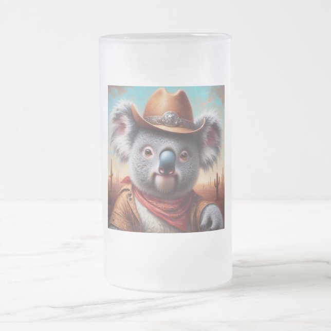 Caneca De Cerveja Vidro Jateado Koala Cowboy (Centro)