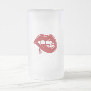 Caneca De Cerveja Vidro Jateado Lábios vermelhos vampiros derramando sangue
