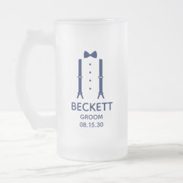 Caneca De Cerveja Vidro Jateado Laço Azul do Noivo