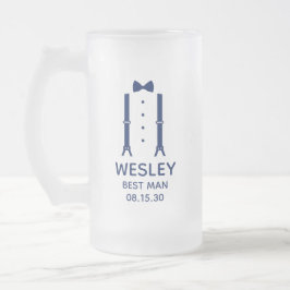 Caneca De Cerveja Vidro Jateado Laço Azul do Padrinho